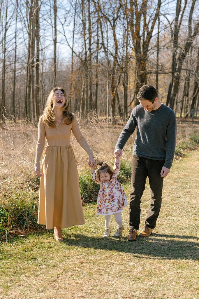 Family wearing coordinated neutral outfits for Berkshire family photos