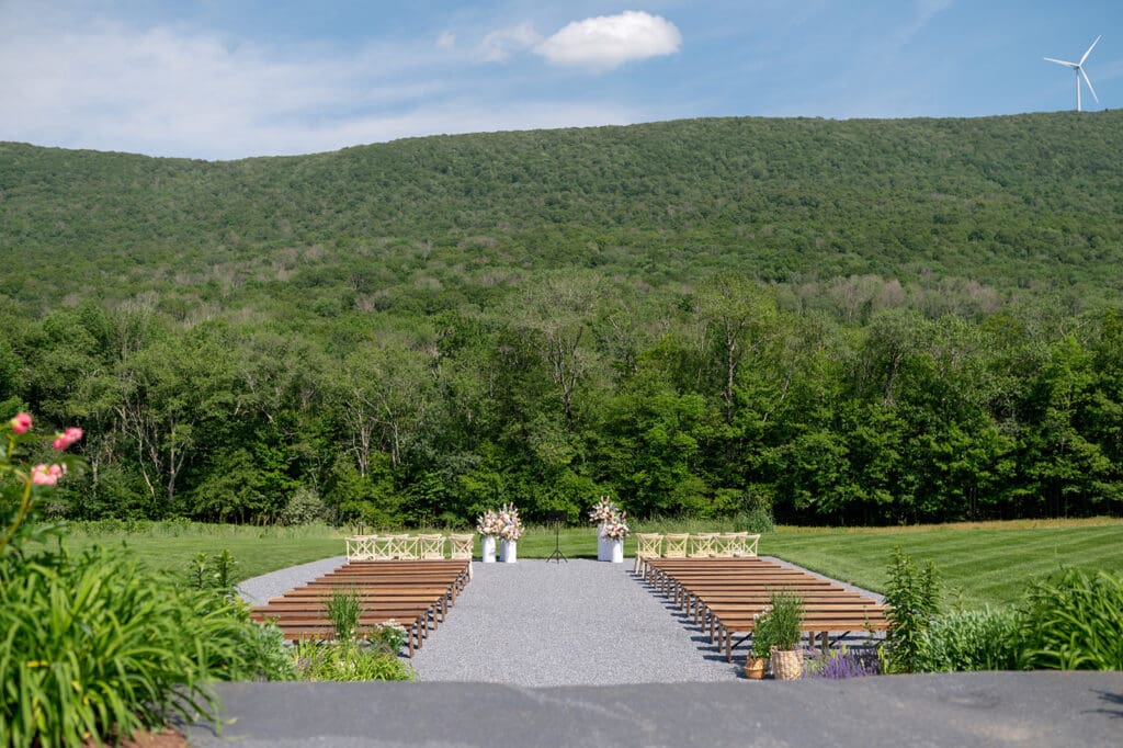 Outdoor wedding ceremony at Bloom Meadows in Williamstown Massachusetts